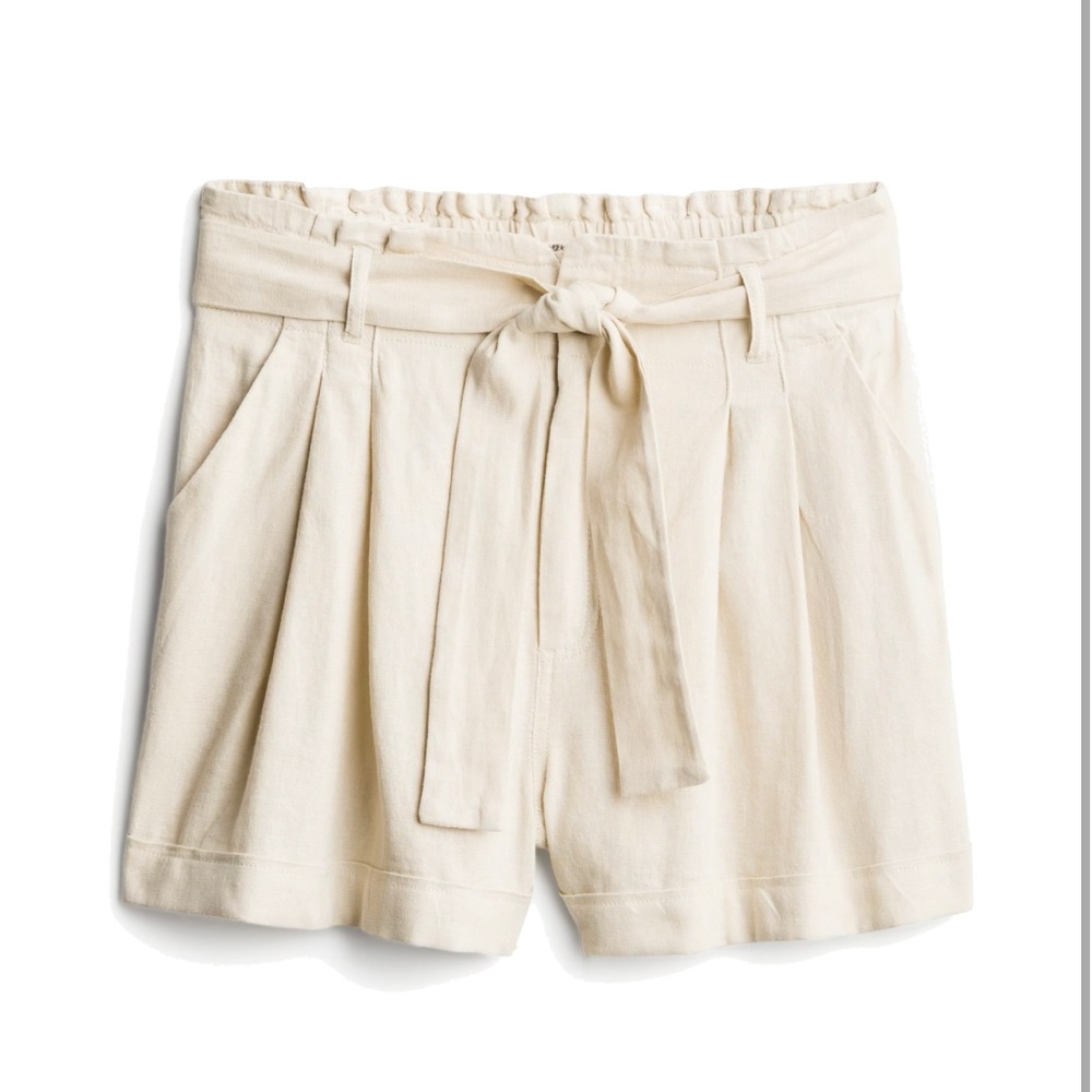 High-waisted paper bag linen blend shorts